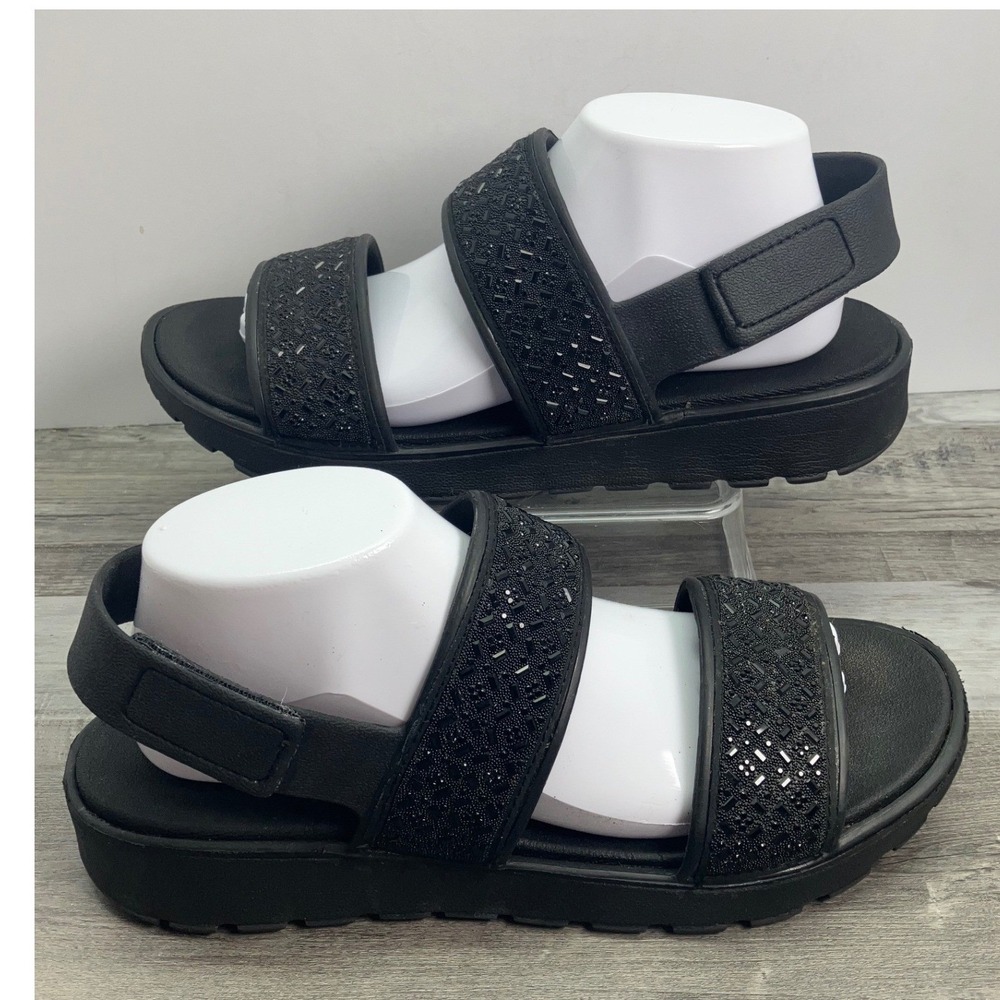 Skechers Luxe Foam Black Rhinestone Platform Sandals Womens 10 Slingback Comfort